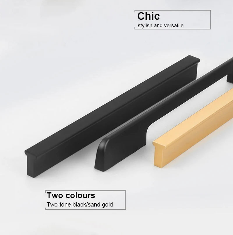 JUIDINTO 1pc Aluminium Cabinet Handle Pulls Black Handle 96-320mm Kitchen Drawer Handle for Furniture Wardrobe Closet