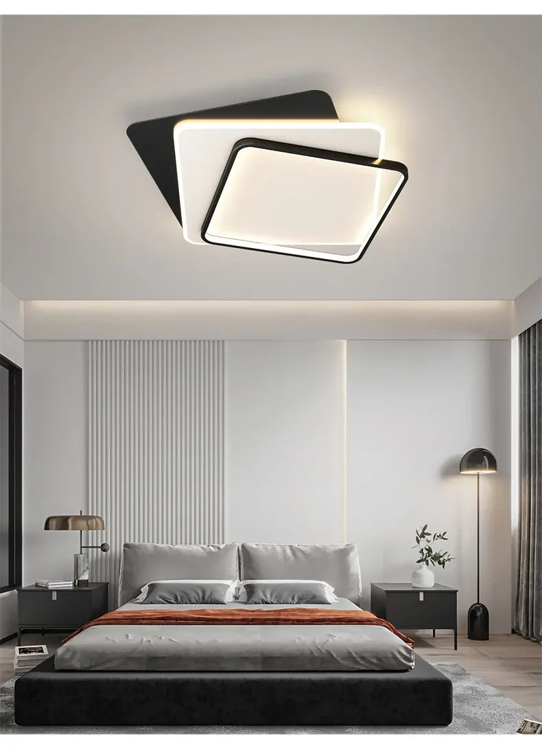 Modern Round Square LED Chandelier Simple Dimming Ceiling Lamps for Living Dining Room Kitchen Bedroom Indoor Lighting Fixture