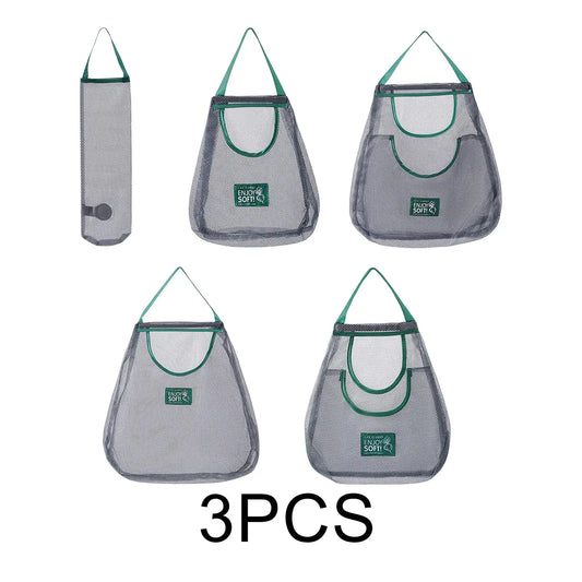 3 Pcs Storag Mesh Bag Breathable Multifunctional Wall Hanging Mesh Grocery Bag for Vegetables fruits Apples Onion Kitchen