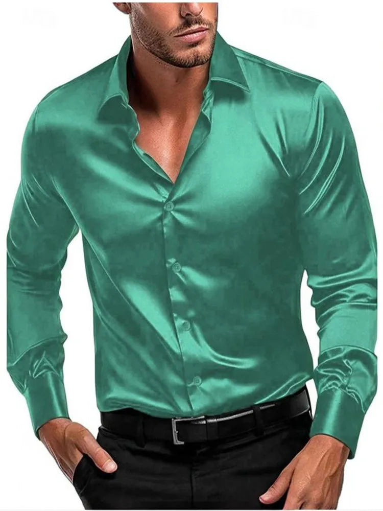 2023 New business gentleman social fashion design shirt top Men's satin party slim-fit dress shirt