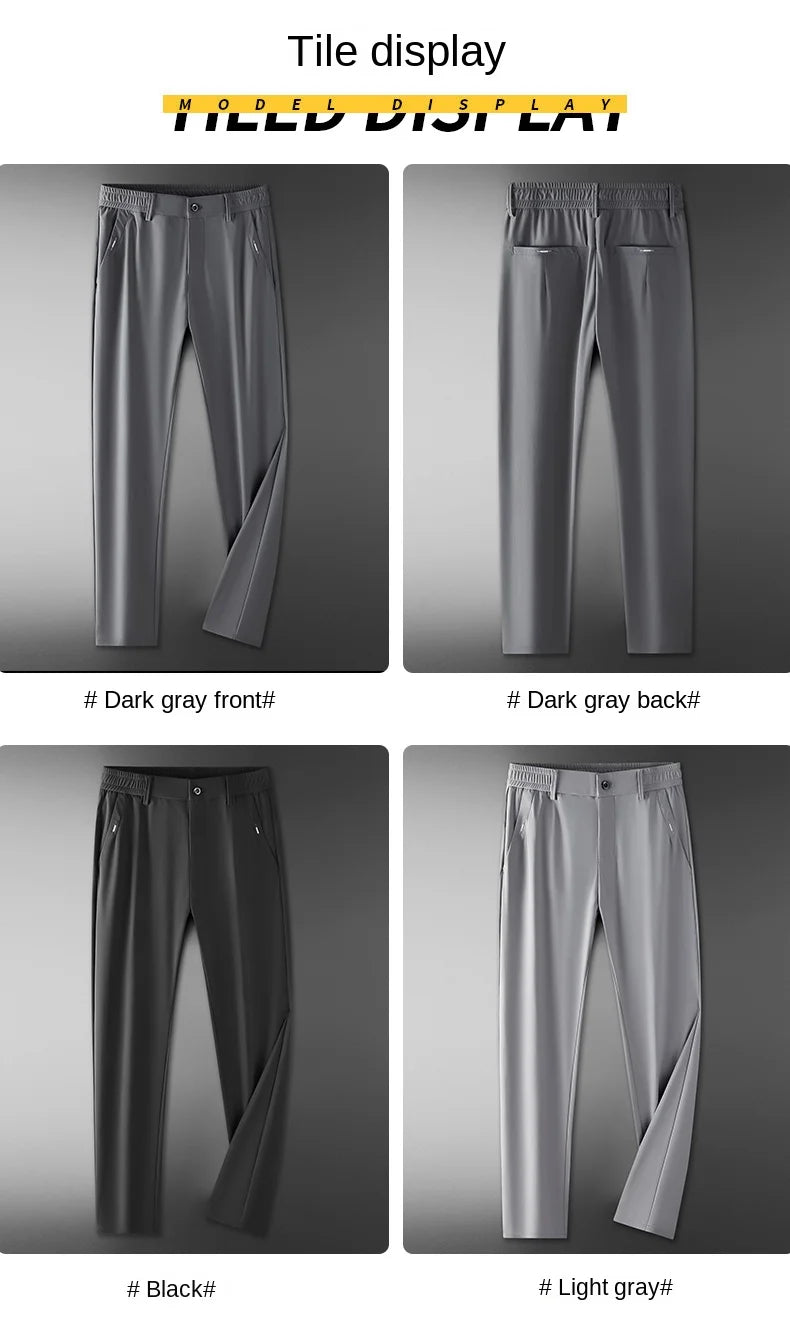 Summer Men's Casual Pants Thin Business Stretch Slim Fit Elastic Waist Jogger Korean Classic Blue Black Gray Brand Trousers Male