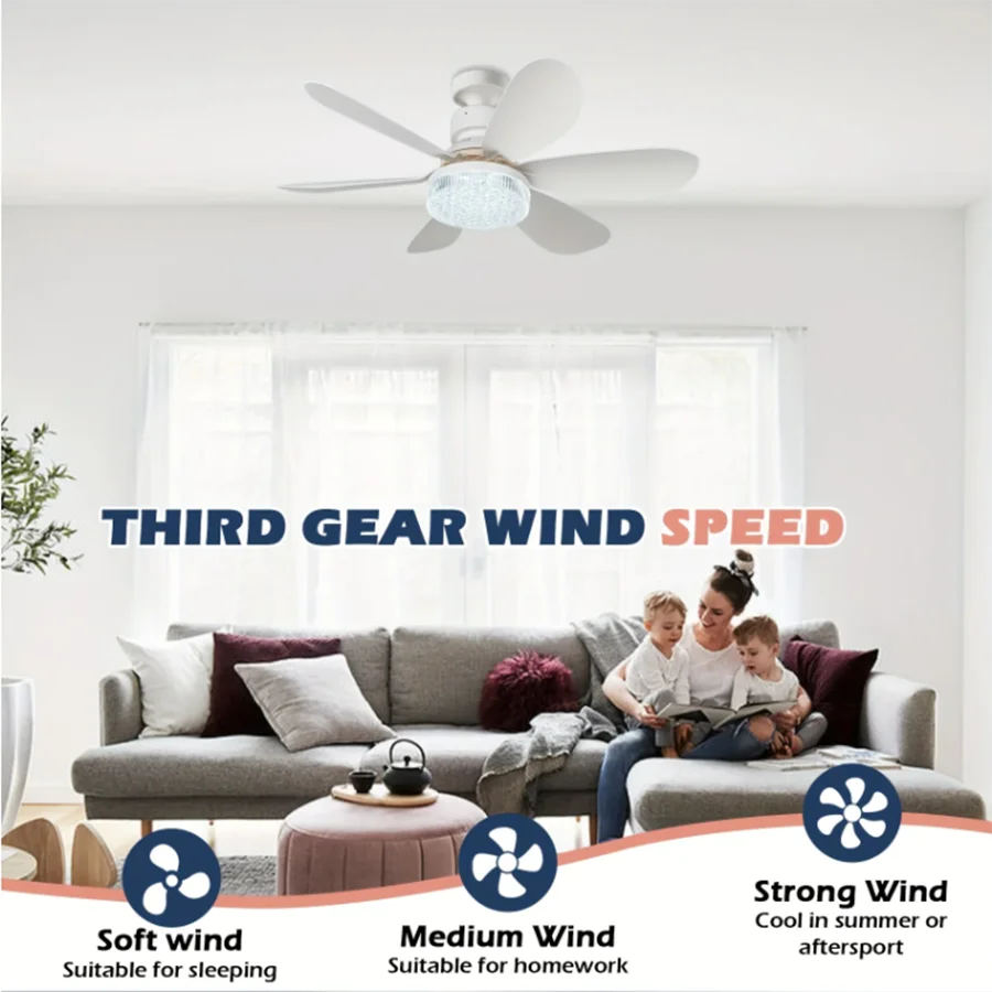 Modern small E27 screw fan light lighting remote control smart silent LED ceiling fan bedroom kitchen toilet 40W Indoor lighting