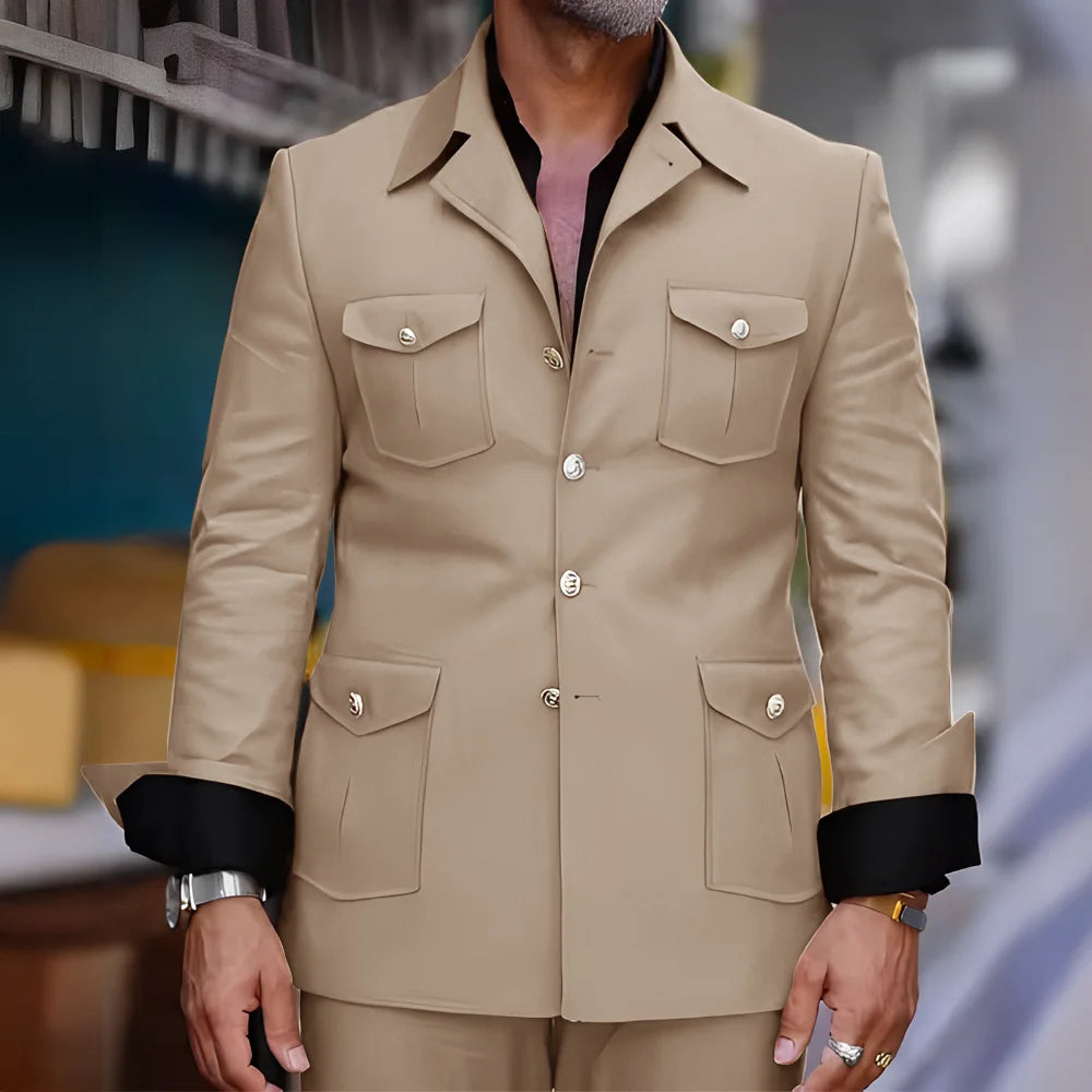 Tailored Casual Men Suits Orange 2 Pieces Set Safari Design Collar Autumn Coat Pant Business Designer Jacket Pant Men Prom Suits