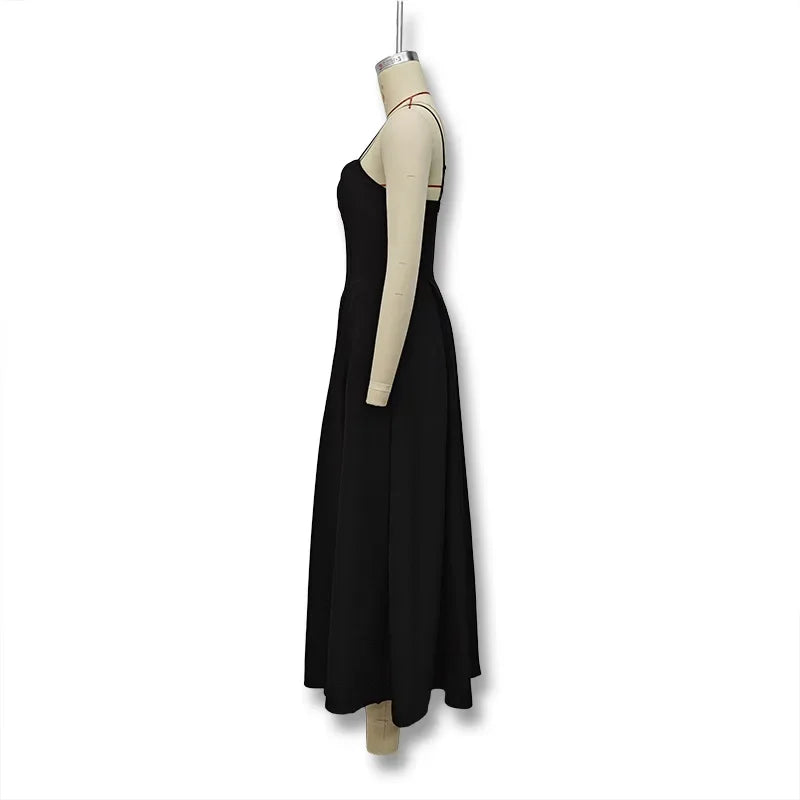 Sexy V-Neck Tank Long Dress Black Open-Back Sexy Dress Women's Summer New Arrival 2024 Fashion French Style Cross-Border Design