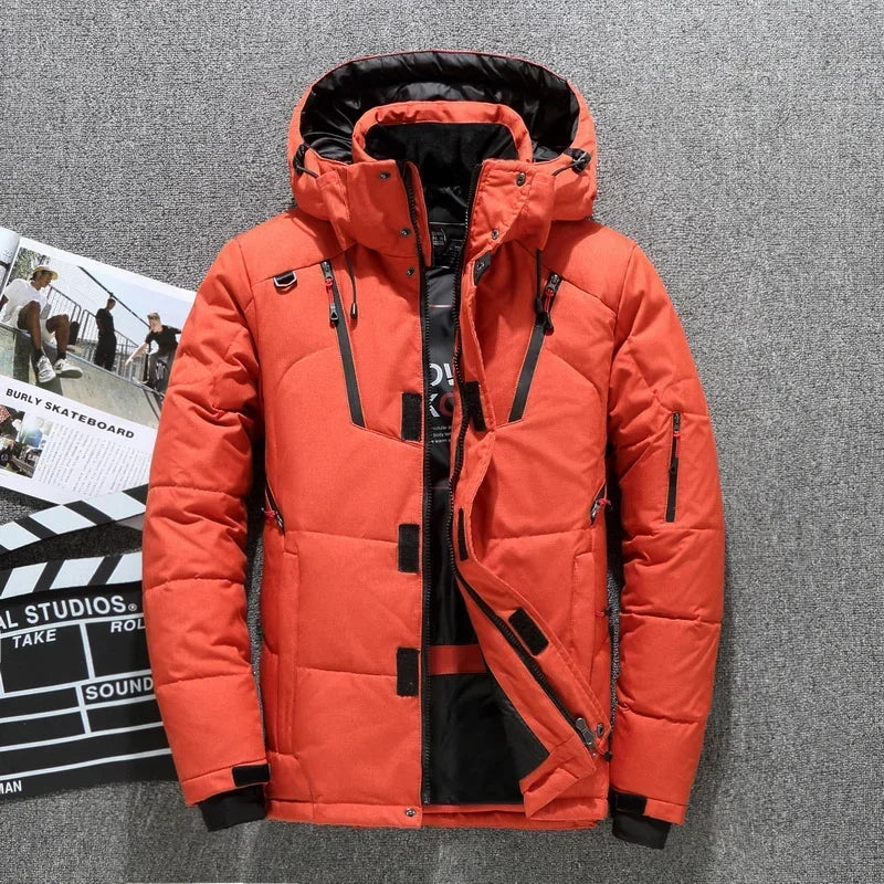 New Male Warm Hooded Windproof Winter Down Jacket Outerwear Men's Down Jacket Snow High Quality White Duck Thick Parkas