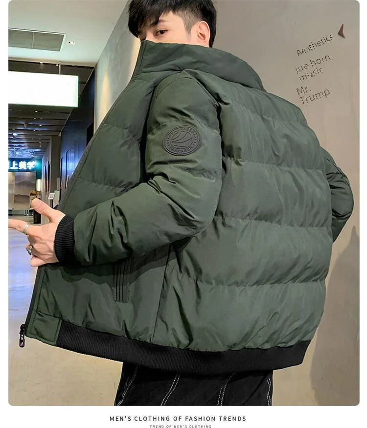 Men's Casual Cotton-padded Coat Winter Warm Thickened Solid Color Jacket Stand Collar Trendy Korean Style Fit Padded Jacket