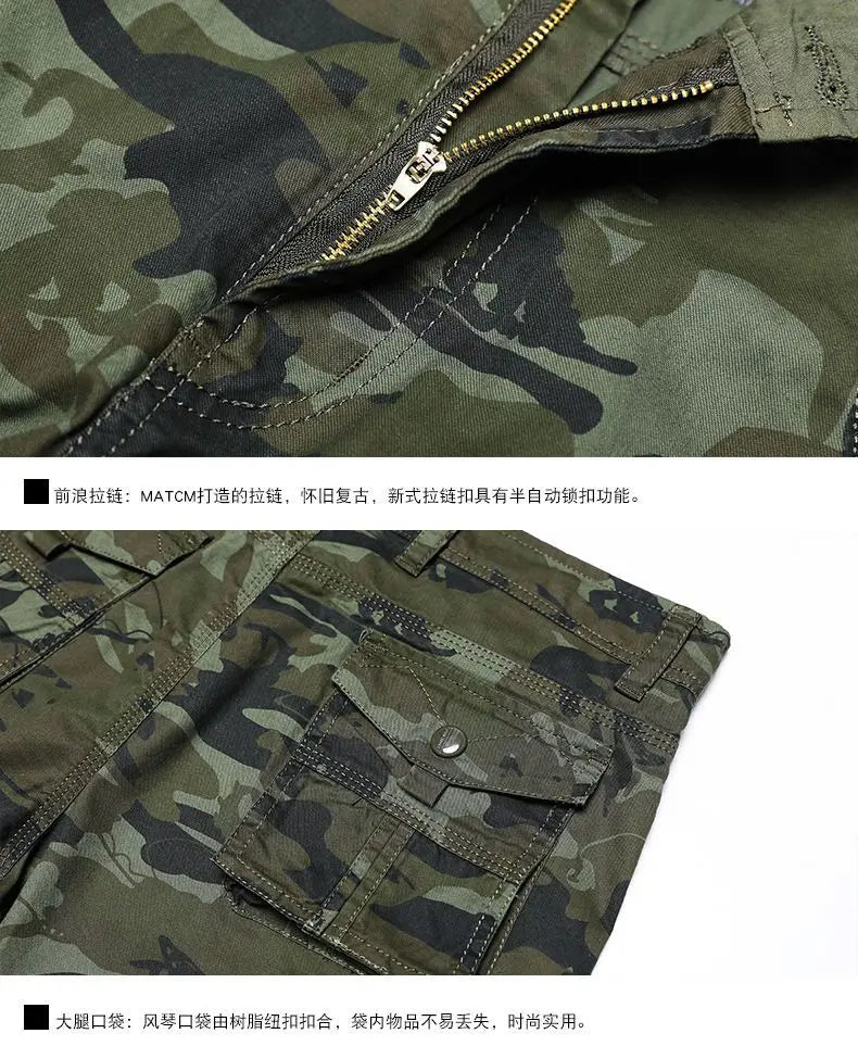 Military Men Camouflage Tactical Cargo Shorts Summer New Y2k Multiple Pockets Loose Big Size Outdoor Sports Knee Lenght Pants