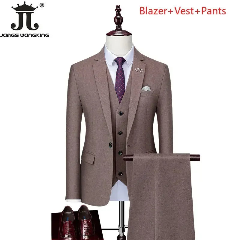 Blazer and Vest and Pants Boutique Fashion Solid Color Men's Casual Formal Office Business Suit Groom Wedding Dress Party Suit