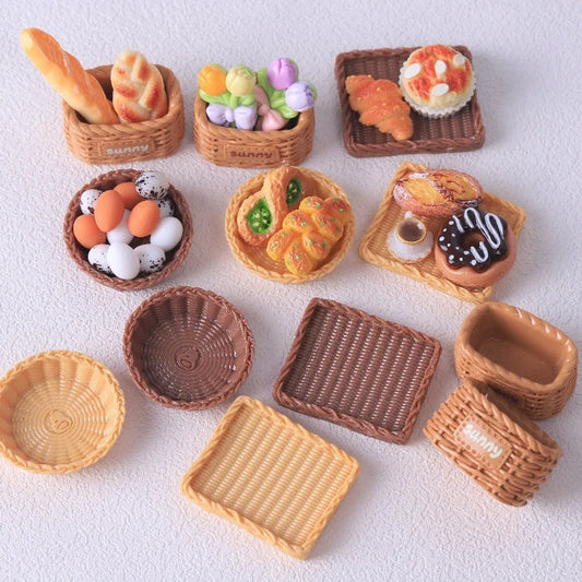 100pcs Simulation Bamboo Basket DIY Scrapbooking for Mini Kitchen Dinner Tableware Decor Accessories
