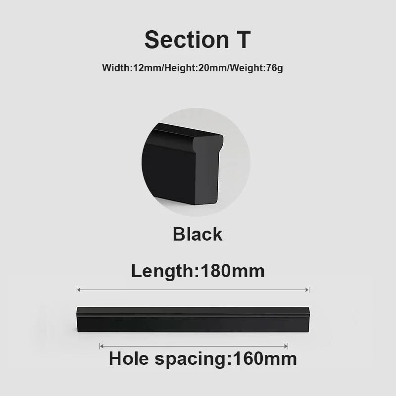 JUIDINTO 1pc Aluminium Cabinet Handle Pulls Black Handle 96-320mm Kitchen Drawer Handle for Furniture Wardrobe Closet