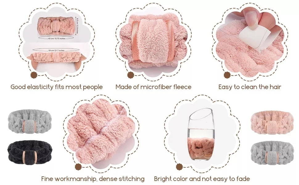 Headbands Spa Facial Headbands Makeup Headbands Elastic Terry Cloth Head Wrap for Women Washing Face Makeup Shower Yoga Sports