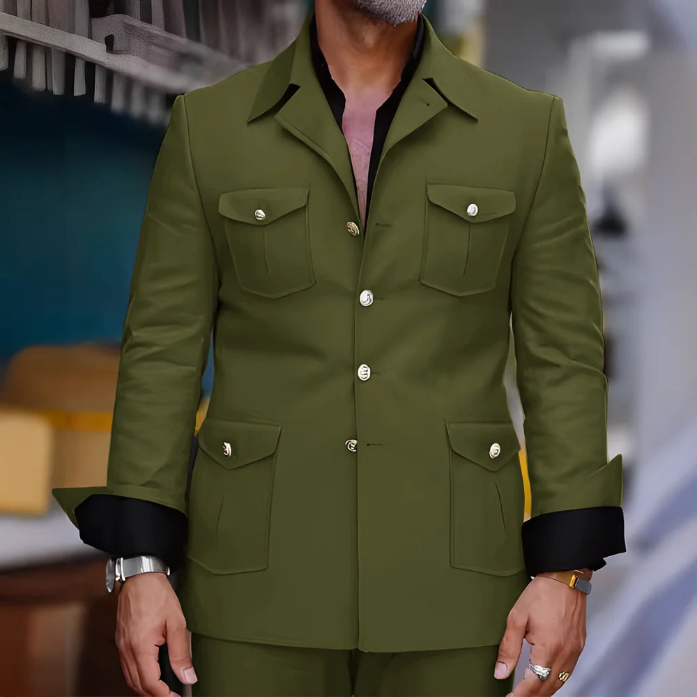 Tailored Casual Men Suits Orange 2 Pieces Set Safari Design Collar Autumn Coat Pant Business Designer Jacket Pant Men Prom Suits