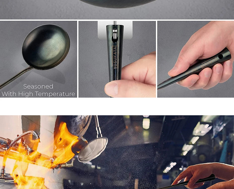 Kitchen Utensils Wok Spatula Spoon Chinese Traditional HandMade Iron Spatula Ladle Wok Tool Set Kitchen Tool Cooking Accessories