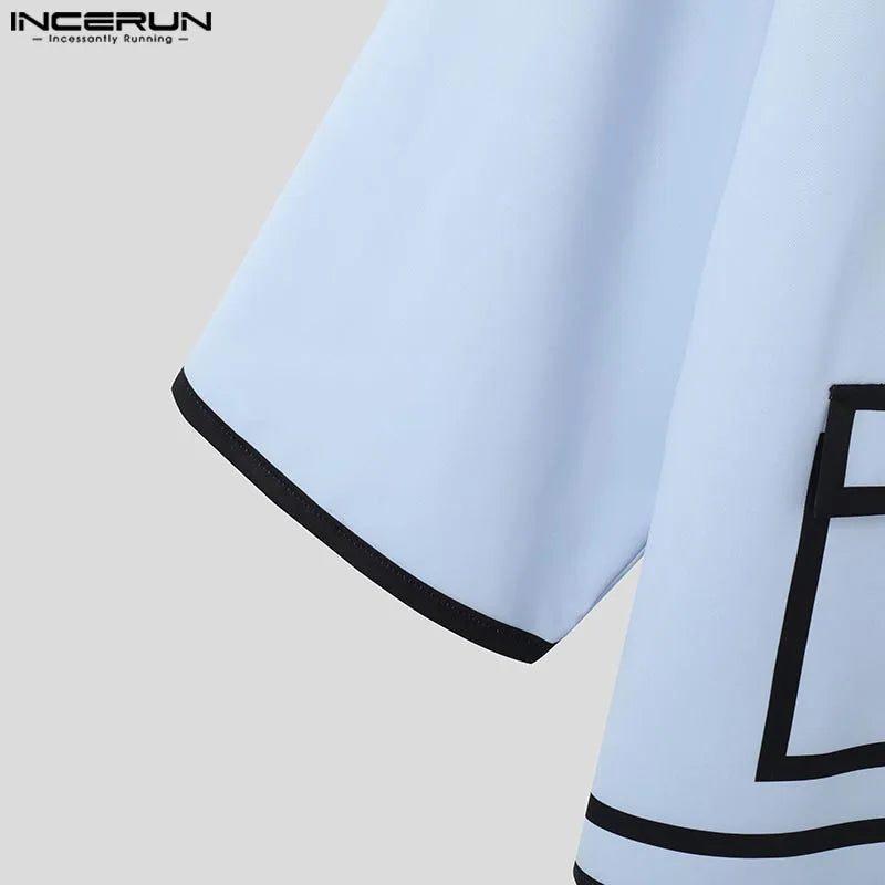 INCERUN Tops 2025 Fashion New Men Patchwork Lines Personality Suit Coat Casual City Walk Male Hot Sale Loose Long Sleeved Blazer