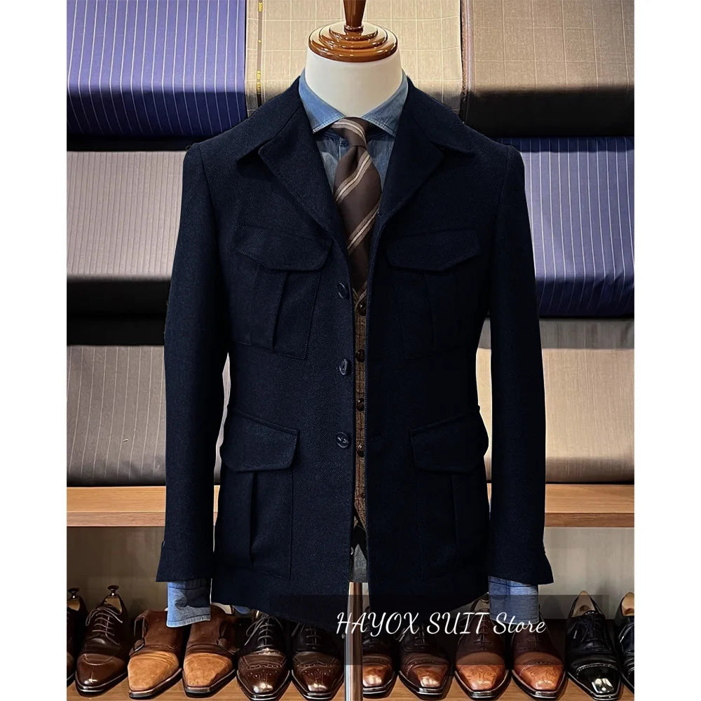 Men's Herringbone Hunting Jacket Casual 4 Pockets Fashion Design Vintage Tweed Blazer Blazer Single Breasted Comfortable Work