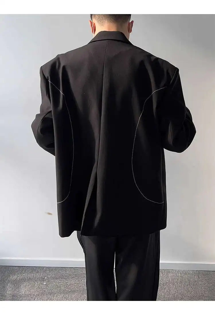 IEFB Zipper Men Suit Personalized Design Coat Casual 2023 Solid Color Long Sleeve Zipper Decoration Male Jacket Darkwear 9A5018