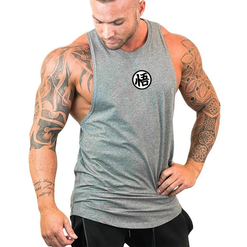 Japanese Anime Logo Wu Font Funny Printing Summer Clothing Gym Stringer Tank Top Men Fitness Sleeveless Shirt Bodybuilding Vest