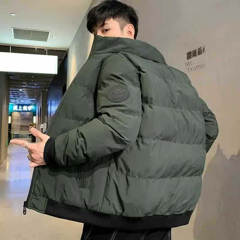 Men's Casual Cotton-padded Coat Winter Warm Thickened Solid Color Jacket Stand Collar Trendy Korean Style Fit Padded Jacket