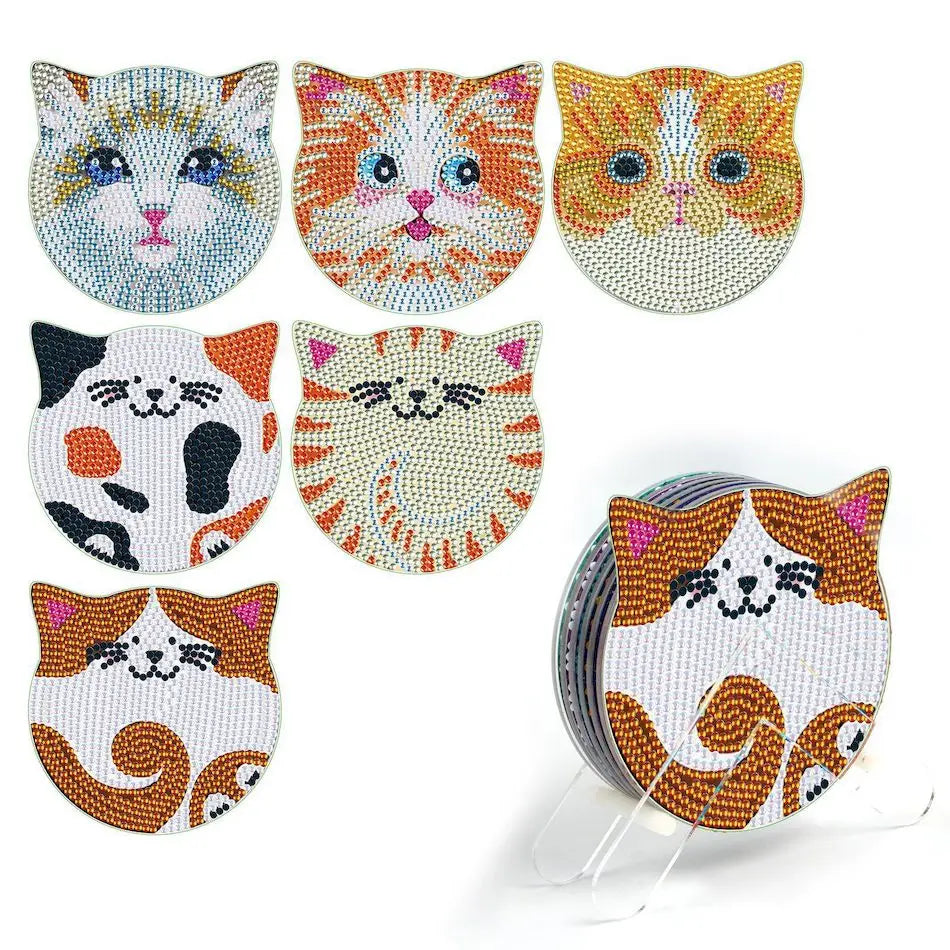 PhotoCustom 6pc/Sets Diamond Painting Coasters 5D DIY Round Diamond Mosaic Mandala Cup Coasters With Holder Kitchen Accessories