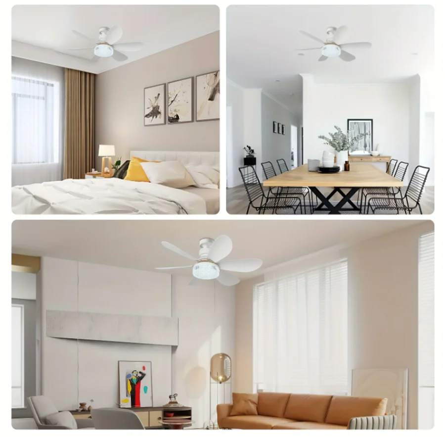 Modern small E27 screw fan light lighting remote control smart silent LED ceiling fan bedroom kitchen toilet 40W Indoor lighting