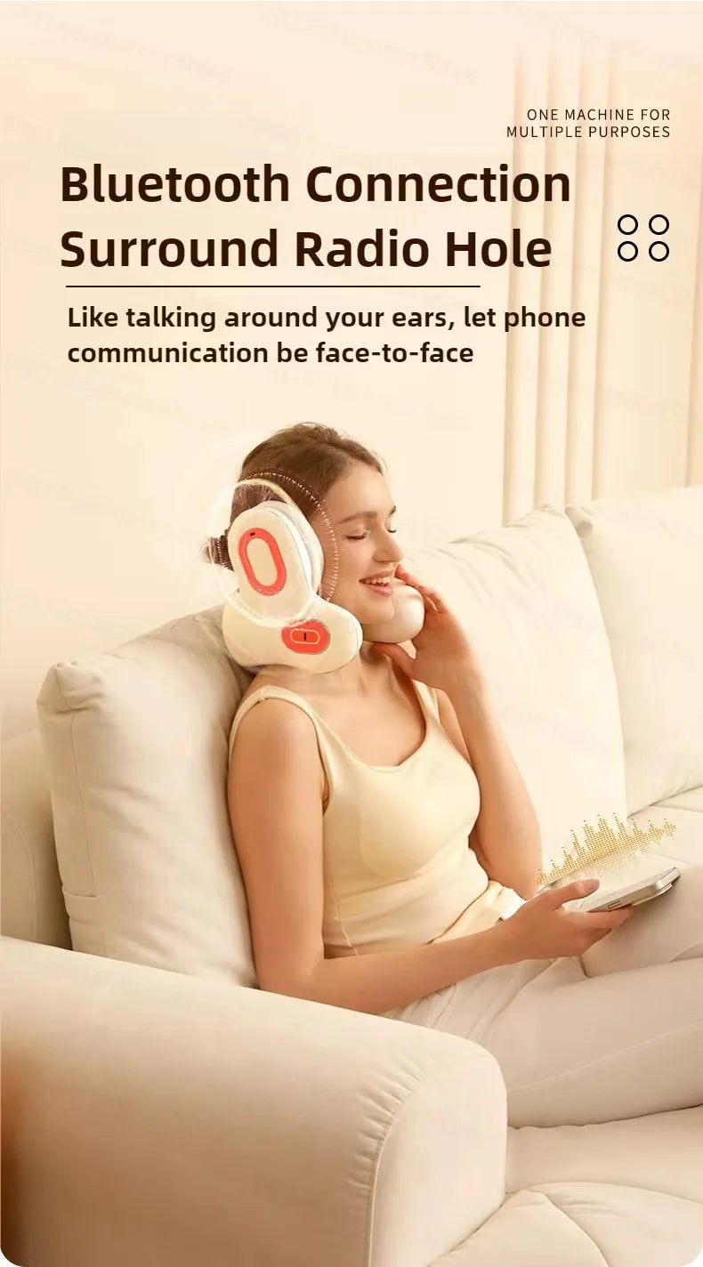 Wireless Neck Massager Red Light Hot Compress Massager Sleep Noise Reduction U-shaped Neck Pillow Masajeador Bluetooth Music