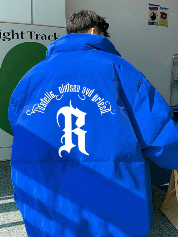 Gmiixder Men's Winter Punk Letter Parkas Hip Hop Oversize Thickened Down Jacket Oversize Padded Jacket Cool Bread Zipper Up Coat