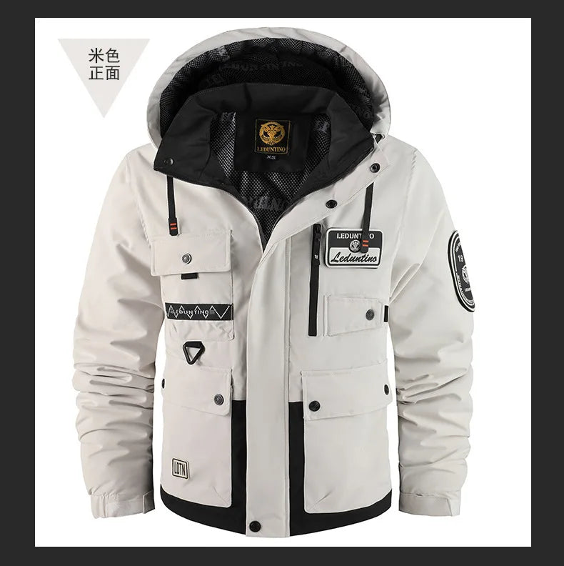 New men's thick padded jacket outdoor warm padded jacket winter men's large size hooded jacket waterproof