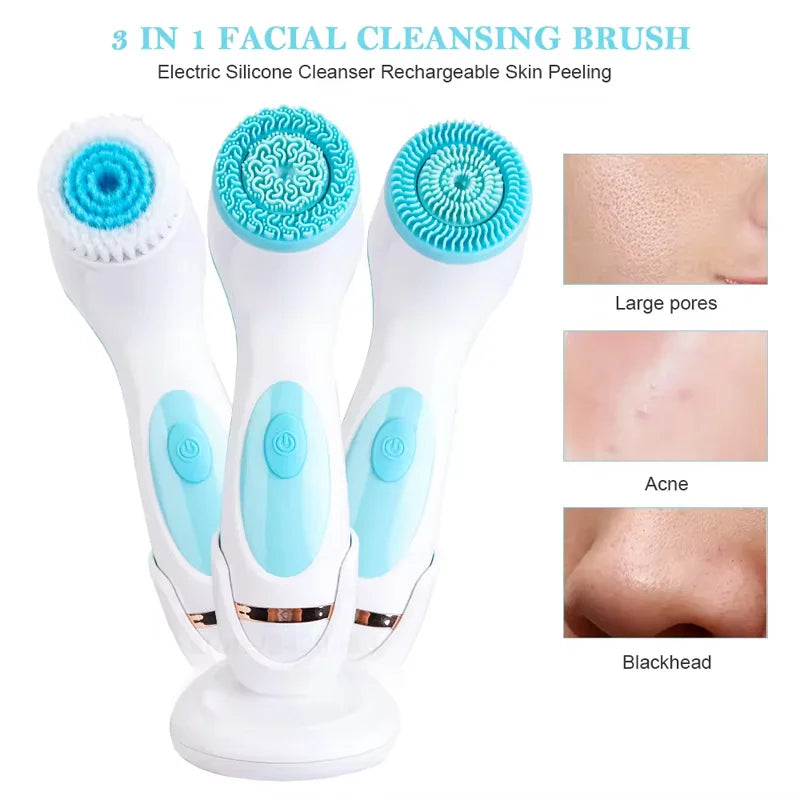 Silicone Electric Ultrasonic Facial Cleaner Acne Pore Blackhead Deep Cleansing Brush Beauty Skin Care Tools