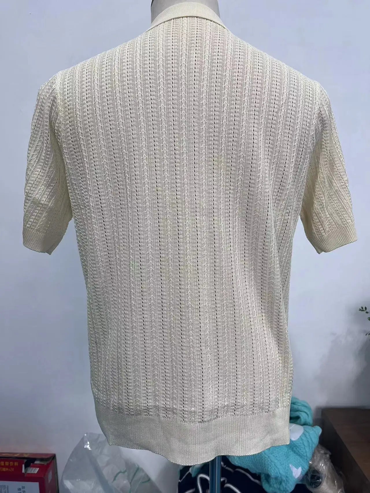 Summer Men's Casual Shirt Breathable Hollow Out Knit Shirt Short Sleeve Lapel Lightweight Top for Men European  American Loose