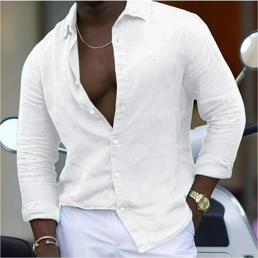 Shirt Couples Spring And Summer New Couples The Same Casual Long-sleeved Shirt Solid Color Button Style Casual Lapel Shirt Beach