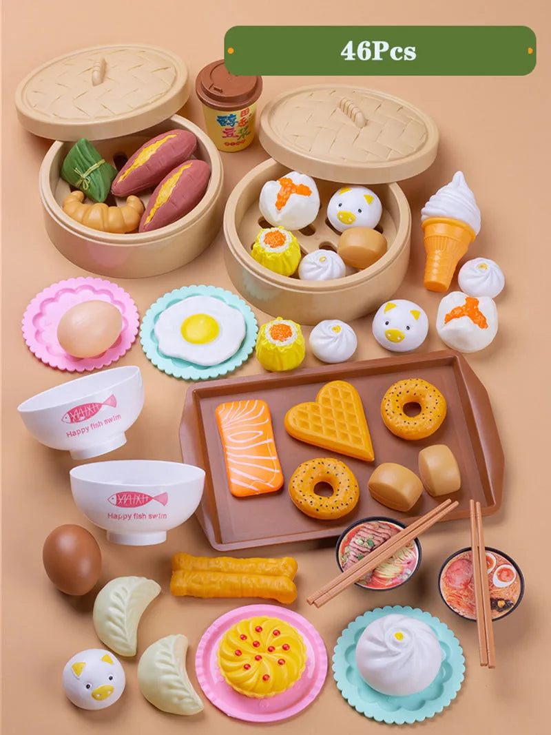 Chinese Breakfast Food Set Chinese Dim Sum Food Cooking Role Play Toys Kitchen Simulation Food Toys Girls Boys Children