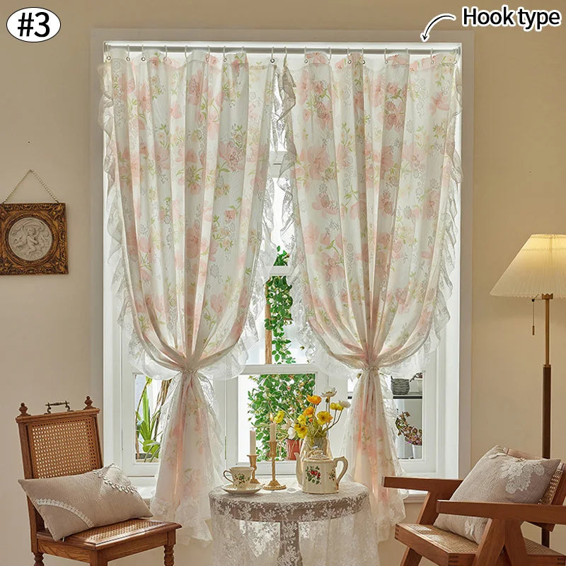 Floral Print Lace Sheer Curtain for Living Room Decoration Window Curtains for Kitchen Modern Tulle Voile Organza Curtains 레이스커튼