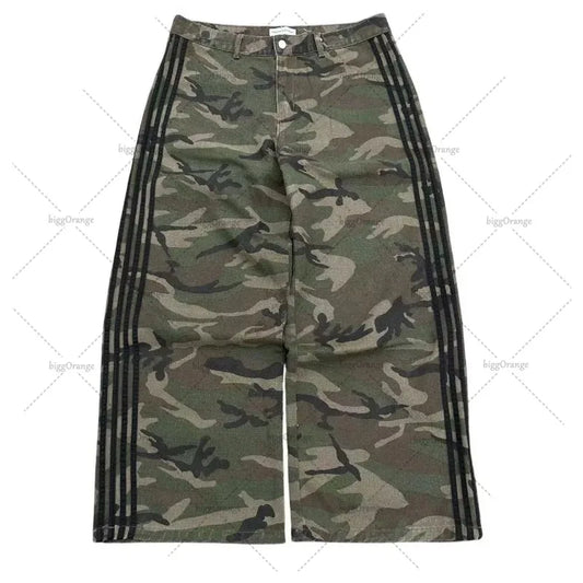 Y2K Harajuku Trendy Camouflage Fashionable Versatile Jeans Men American Street Hip-hop Casual Loose Straight Wideleg Pants Women