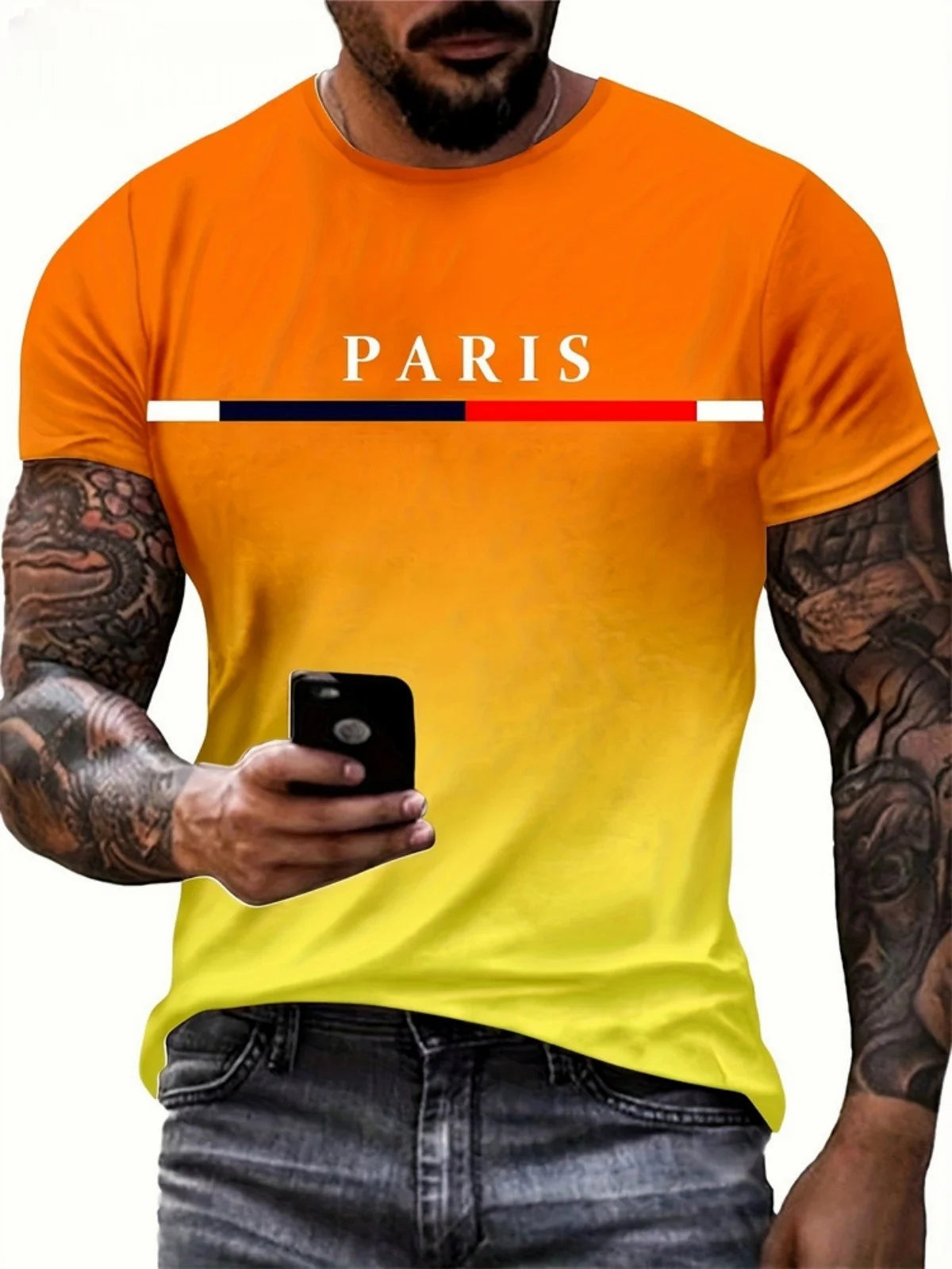 Fashion Summer T-Shirt Gradient Print T Shirt Men Printed T-Shirt Short Sleeve Round Neck T-Shirts for Men Streetwear Clothing