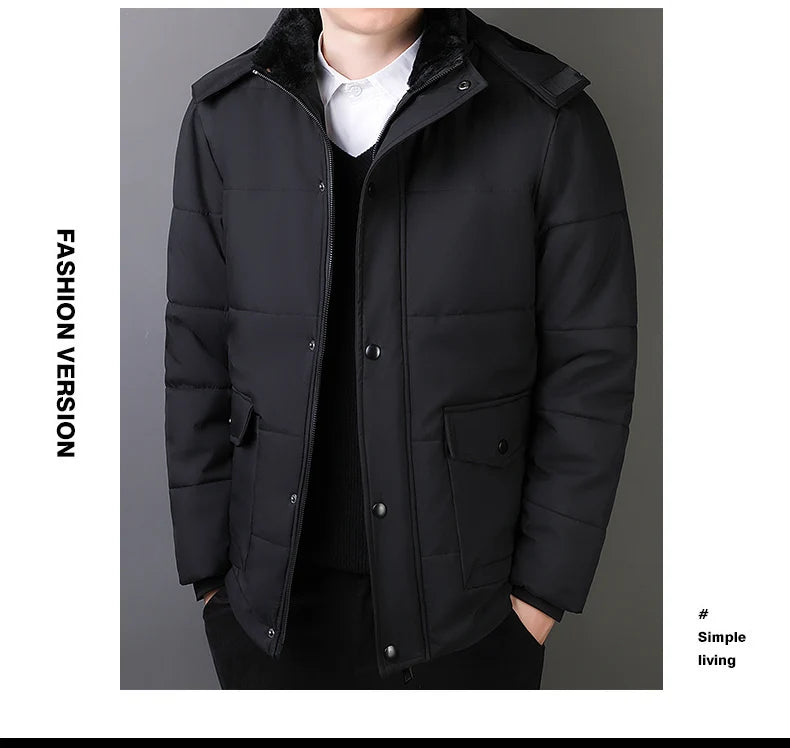 YJKVUR 2024 Winter New Jacket Men Mid-Length Thick Warm Waterproof Hooded Parka Windbreaker Military Fleece Plus Size Coat