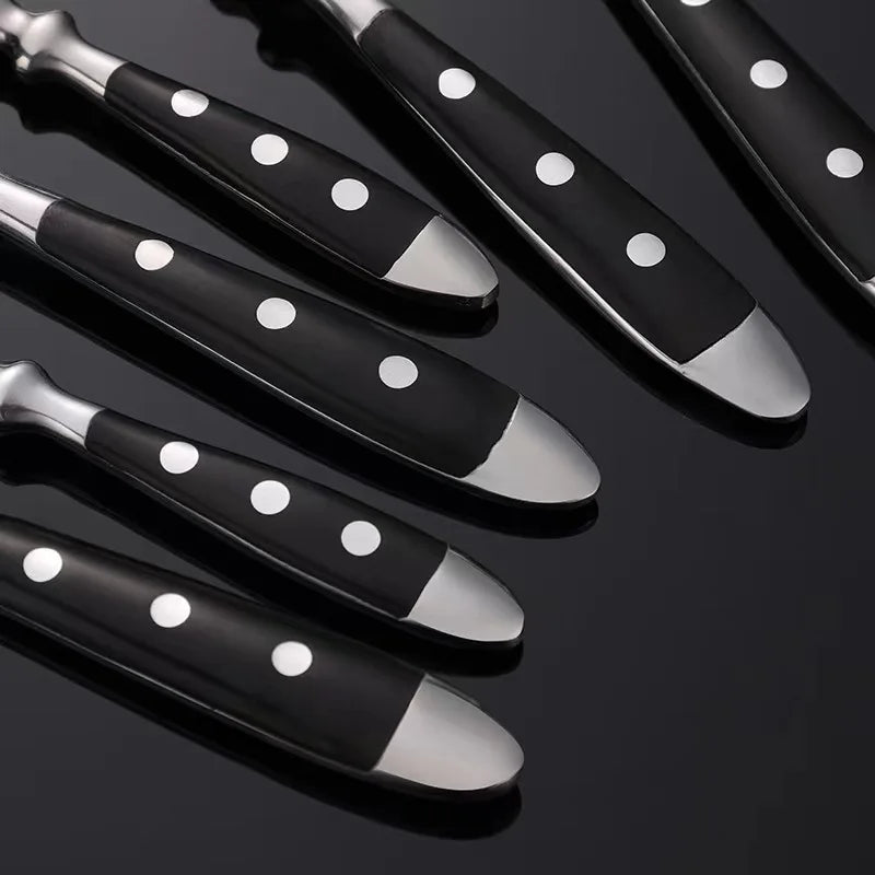 Western Stainless Steel Cutlery Set Creative Retro Steak Knife Dining Fork Spoon Dinnerware Set Rivets Handle Kitchen Tableware