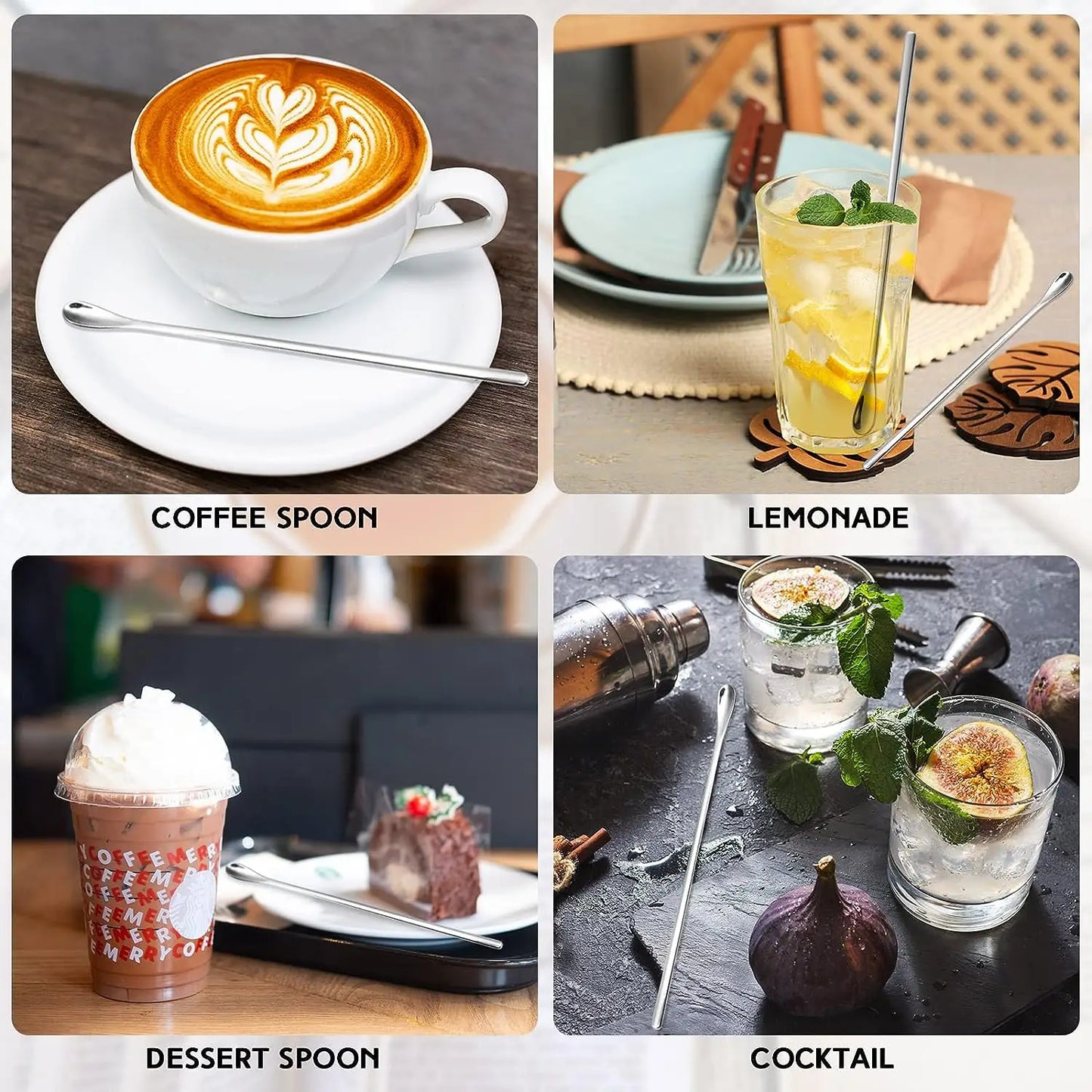 304 Stainless Steel Long Handle Stirring Spoon Coffee Tea Ice Spoon Bar Tableware Fashion Kitchen Tool Seasoning Mixing Dessert