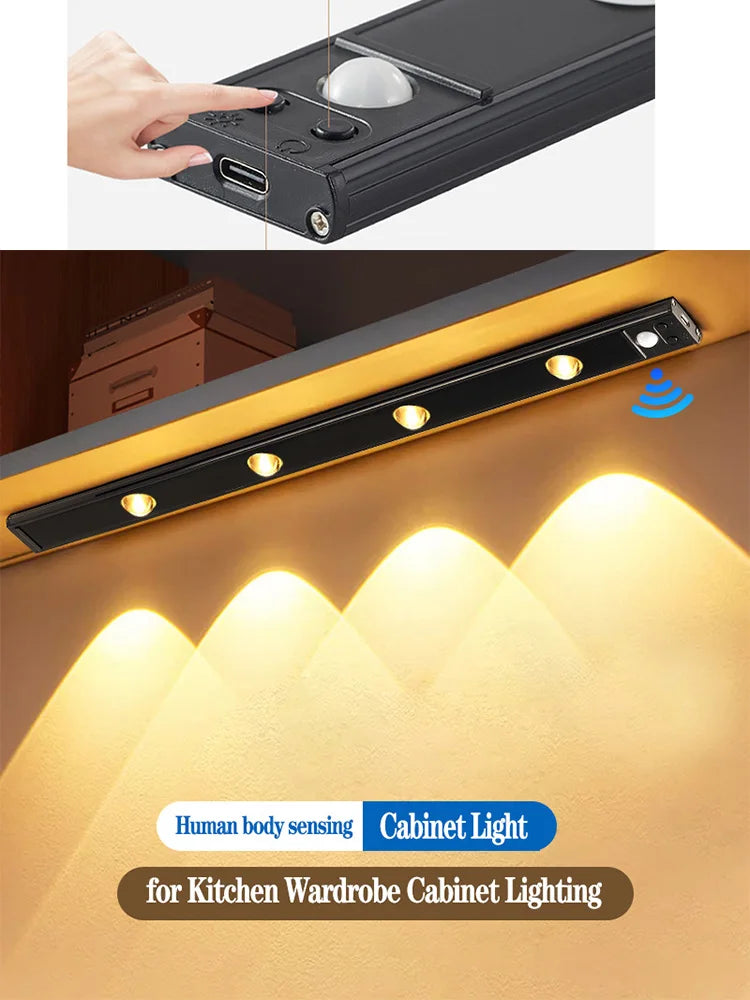LED Cabinet Light USB Rechargeable Motion Sensor Led Lamp for Kitchen Wardrobe Cabinet Lighting taircase Backlight Night Light