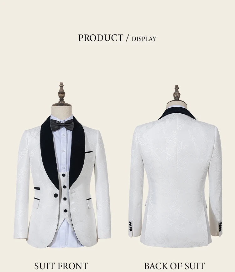 ST Cassy High Quality luxury Retro carving Party Dress Slim Fit Tuxedo Prom Suit Fashion white Male Groom Wedding three-piece