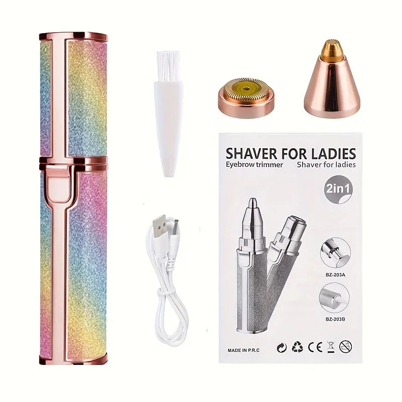 Starry Sky 2-in-1 USB Charging Shaver Portable Shaver Painless Automatic Eyebrow Shaving Facial Hair Removal for Women Beauty