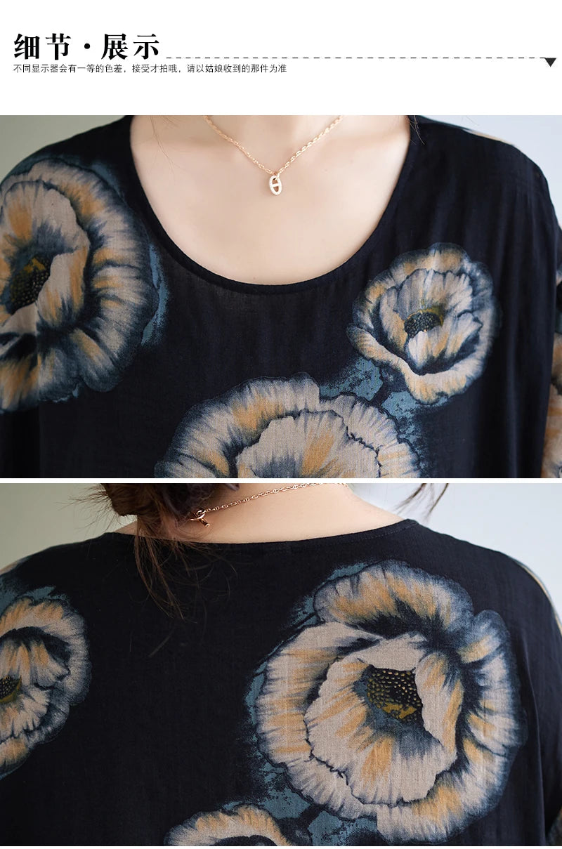 Oversized Summer Bohemian Style Long Dress Women Ruffle Pleated Fashion Flower Print Ladies Dresses Loose Casual Woman Dress