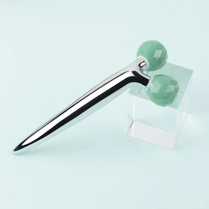 Green Aventurine 3D Roller Massager Y Shape 360 Rotate Thin Face Body Shaping Relaxation Wrinkle Remover Facial Massager Tool