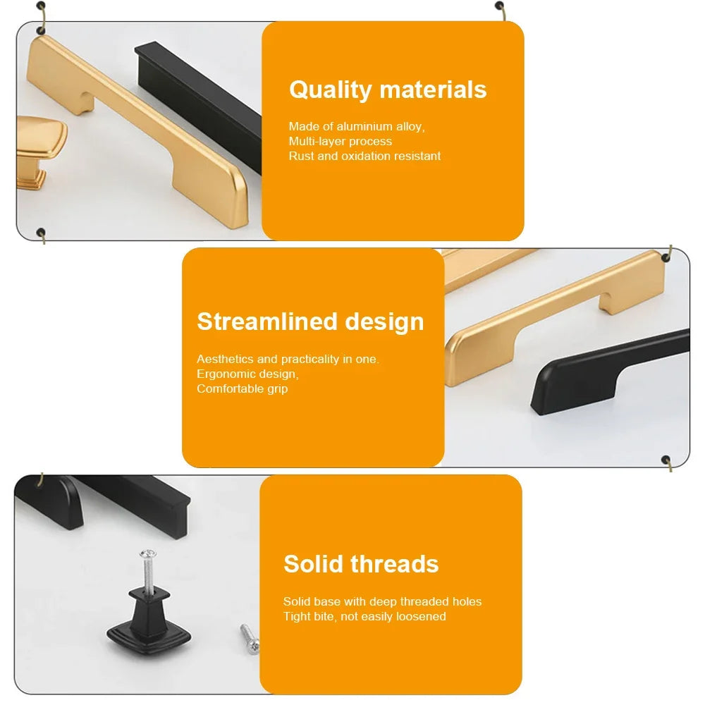 JUIDINTO 1pc Aluminium Cabinet Handle Pulls Black Handle 96-320mm Kitchen Drawer Handle for Furniture Wardrobe Closet