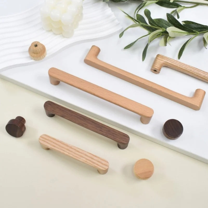 Nordic Wooden Cabinet Handles Solid Wood Furniture Kitchen Door Handle Wardrobe Cupboard Drawer Knobs Hardware Pull Handle