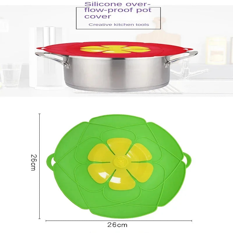 Silicone Lid Spill Stopper Cover For Pot Pan Kitchen Accessories Cooking Tools Flower Cookware Home Kitchen 26cm