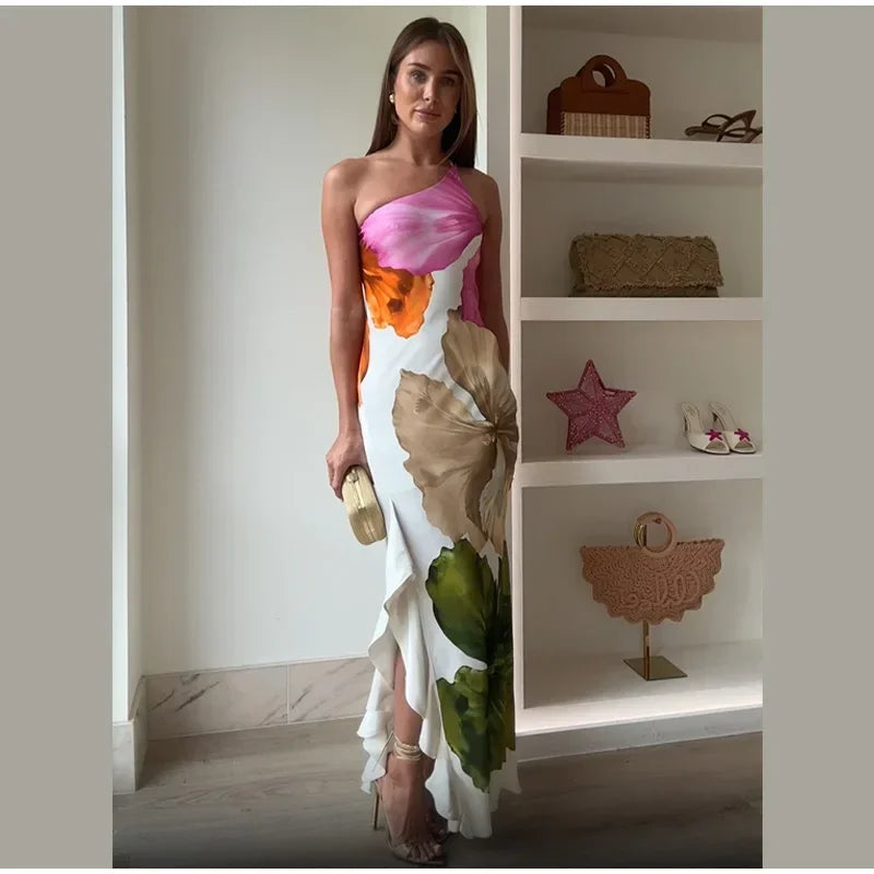 Women Elegant Floral Long Dress Ladies Sleeveless Party Maxi Robes Vestidos 2025 Summer Beach Vacation Bodycon Streetwear New