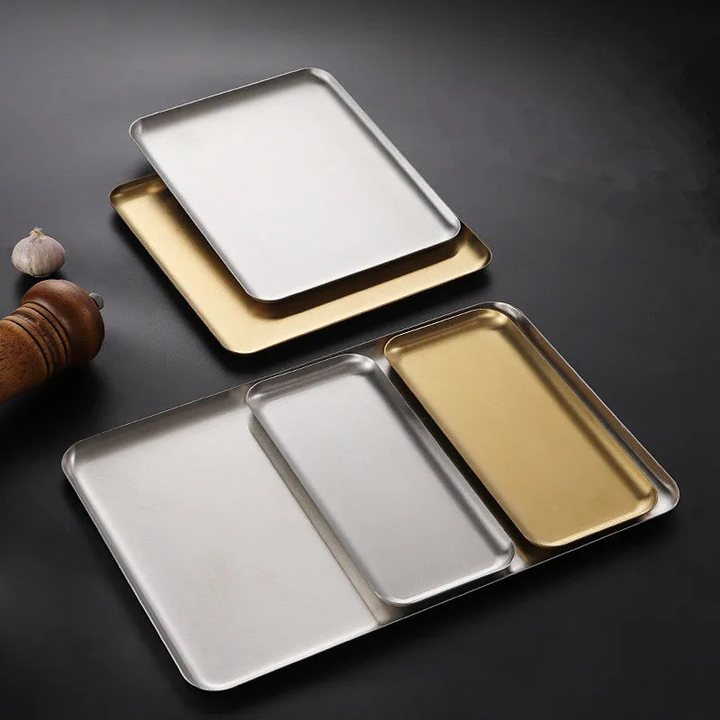Stainless Steel Shallow Baking Pastry Tray Fruit Sancks Food Storage Plates Non-Stick Dishes Cake Pan Cookware For Kitchen