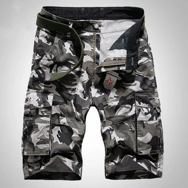 Military Men Camouflage Tactical Cargo Shorts Summer New Y2k Multiple Pockets Loose Big Size Outdoor Sports Knee Lenght Pants