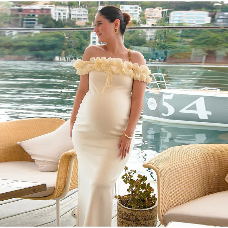 Sexy Off Shoulder Ruffles Women's Dresses Fashionable Lace Up Solid Slim Fit Long Dress Female Summer Beach Holiday Party