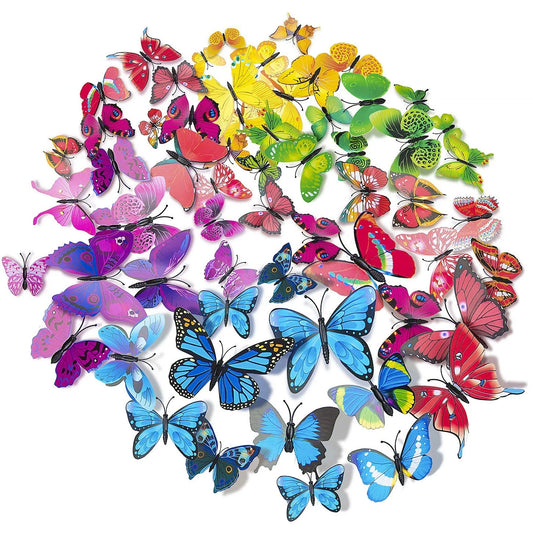12Pcs DIY Lifelike 3D Multicolor Butterfly Magnet Fridge Magnet Wall Stickers Kids Baby Rooms Kitchen Home Decoration Free Glue